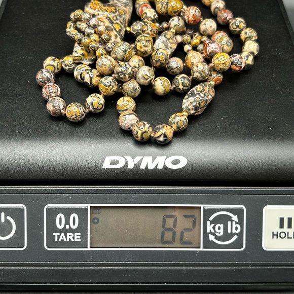 VTG Leopard Jasper Beaded Necklace Festish Animal Pendant 32” - Picture 6 of 6